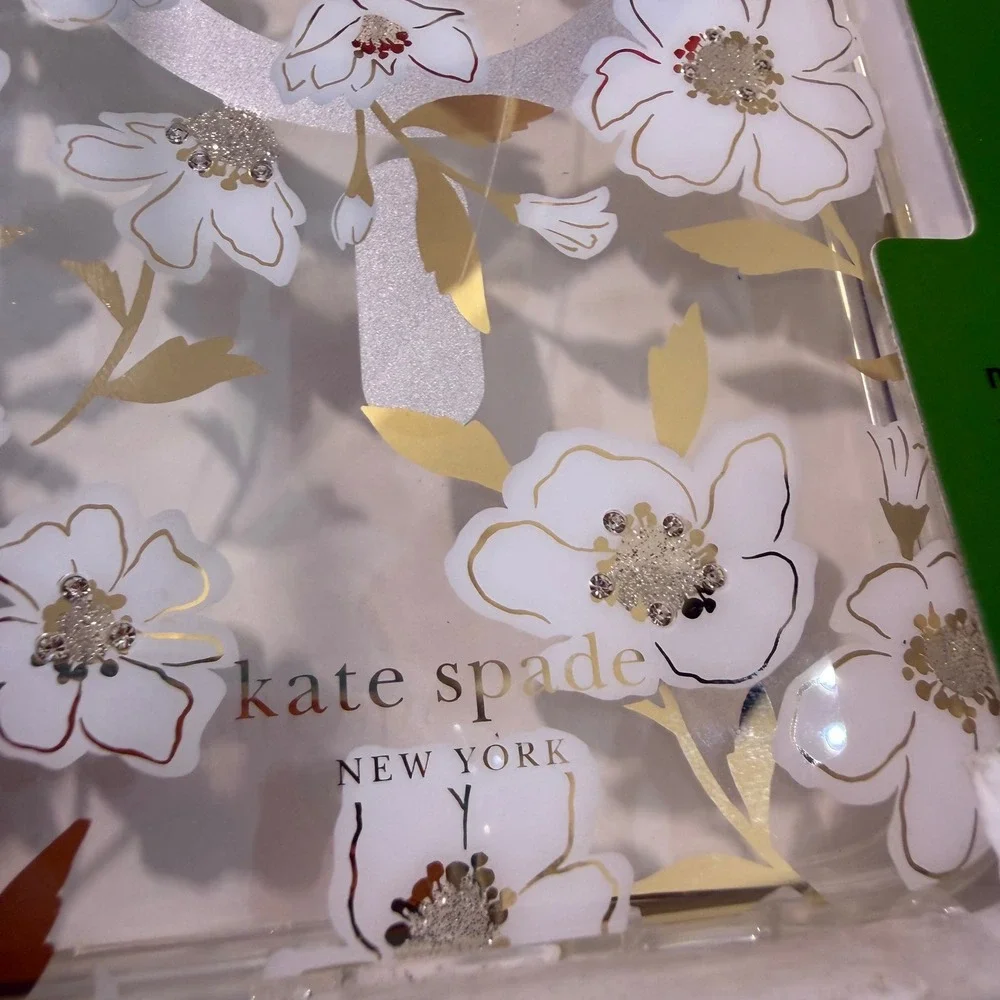 NWT Kate Spade iPhone 16 Pro Max Case MagSafe Sunshine‎ Floral Gems Gold Clear